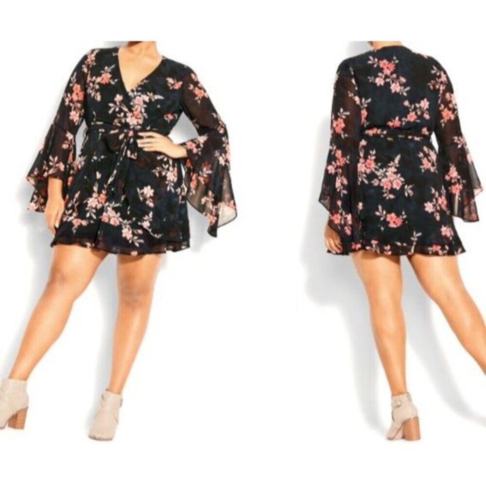 City Chic Plus Size Women's Party Mini‎ Dress Elegant Floral Black Multi Size 16